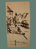 Pen & Ink Drawing by Helga Wolfenstein of Theresienstadt