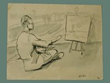 Drawing by Helga Wolfenstein of
Peter Kien / Petr Kien Painting at Theresienstadt