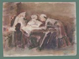 Watercolor Painting by Helga Wolfenstein of Doctors at Theresienstadt