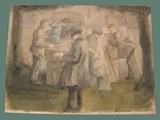 Watercolor Painting by Helga Wolfenstein of a Menorah at Theresienstadt