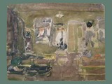 Watercolor Painting by Helga Wolfenstein of Magdeburg Barracks at Theresienstadt