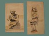 Watercolor Painting by Helga Wolfenstein of Potato Peelers at Theresienstadt