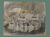 Watercolor Painting by Helga Wolfenstein of a Funeral at Theresienstadt