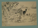 Drawing by Peter Kien / Petr Kien of Workers Digging with Shovels at Theresienstadt