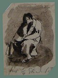 Drawing by Peter Kien / Petr Kien of a Coat-Wearing Man at Theresienstadt